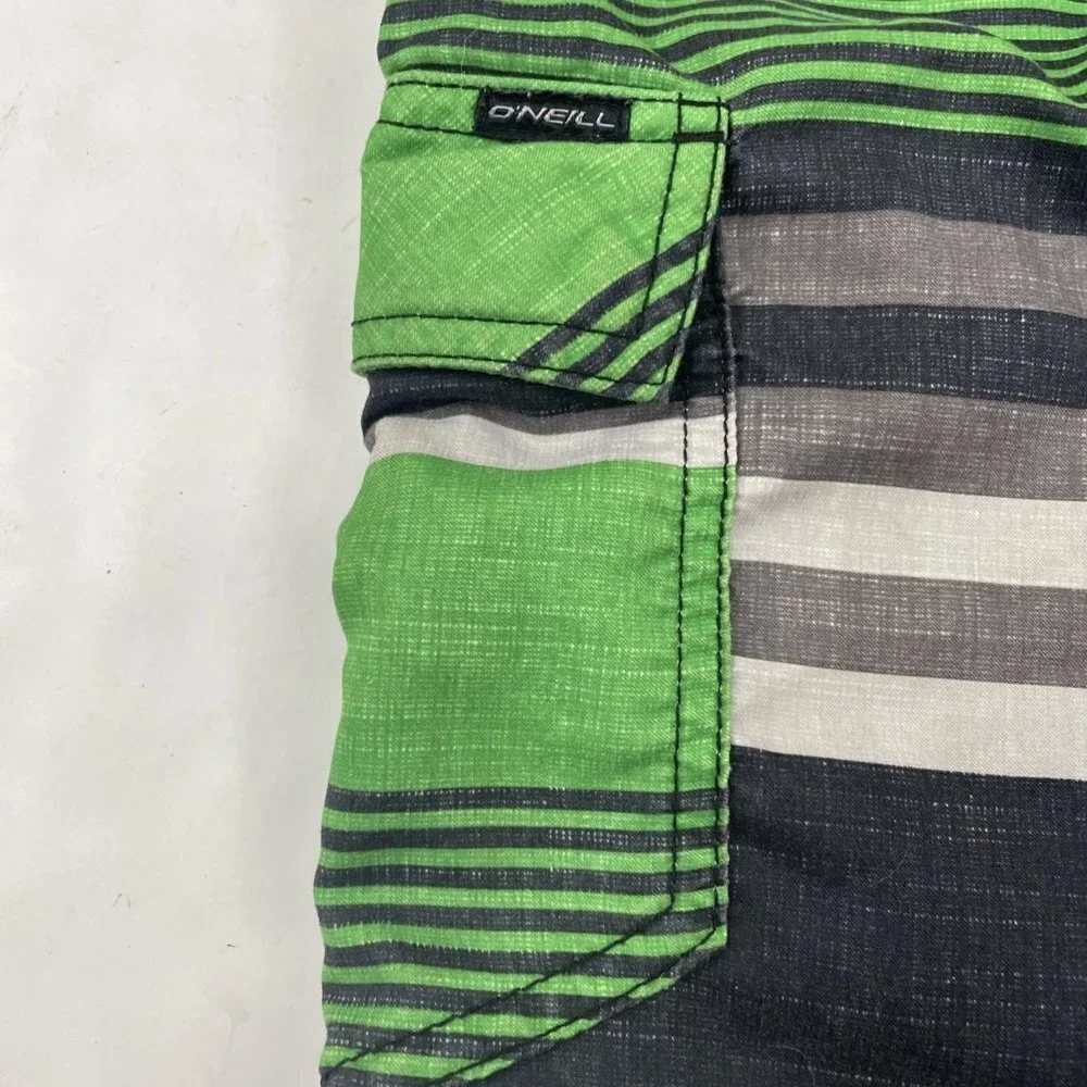 O'Neill Board Shorts Men's Size 32 Green Black Polyester Pocket Lightweight